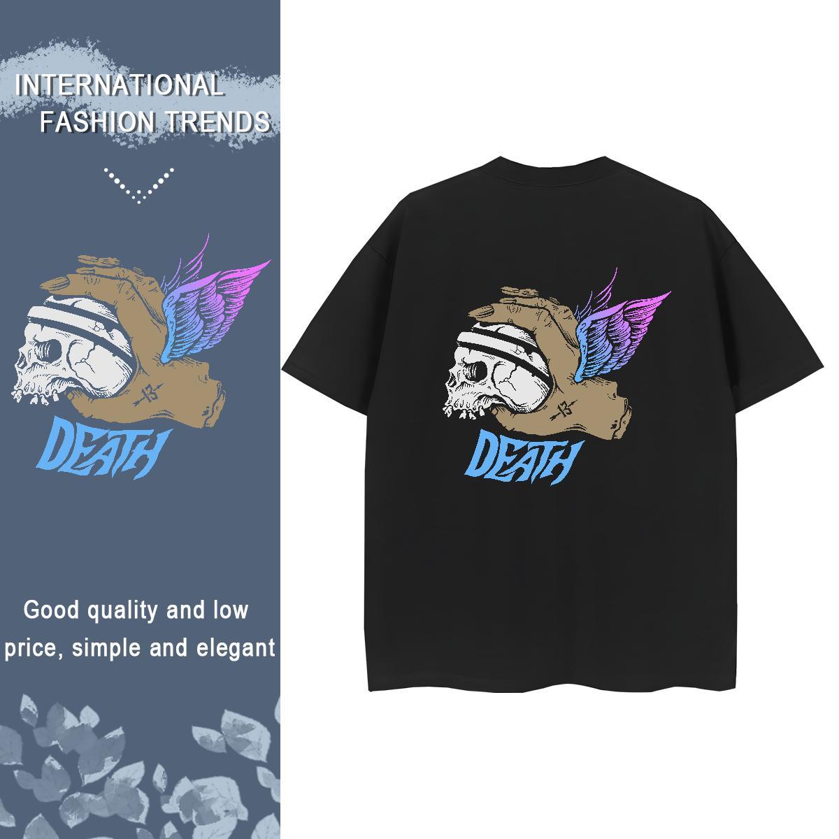2024 DIY T-Shirts 230g Cotton Crew Neck Breathable Hip Hop Street skull Lady T shirt Female Cartoon Floral Printing Top Shirts