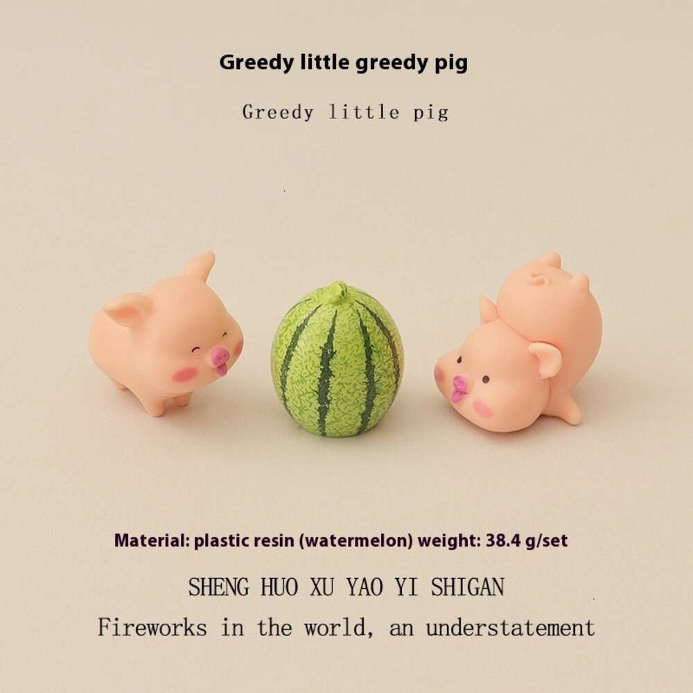 Cartoon creative cute mini micro landscape pig eating watermelon scene desktop decoration ornament OB11