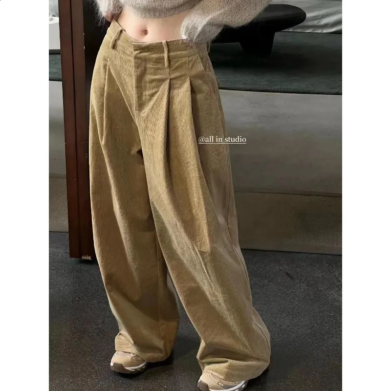 Deeptown Vintage Y2k Women Corduroy Pants Harajuku Oversized Wide Leg Trousers High Waist Baggy Korean Fashion Autumn Casual 240821
