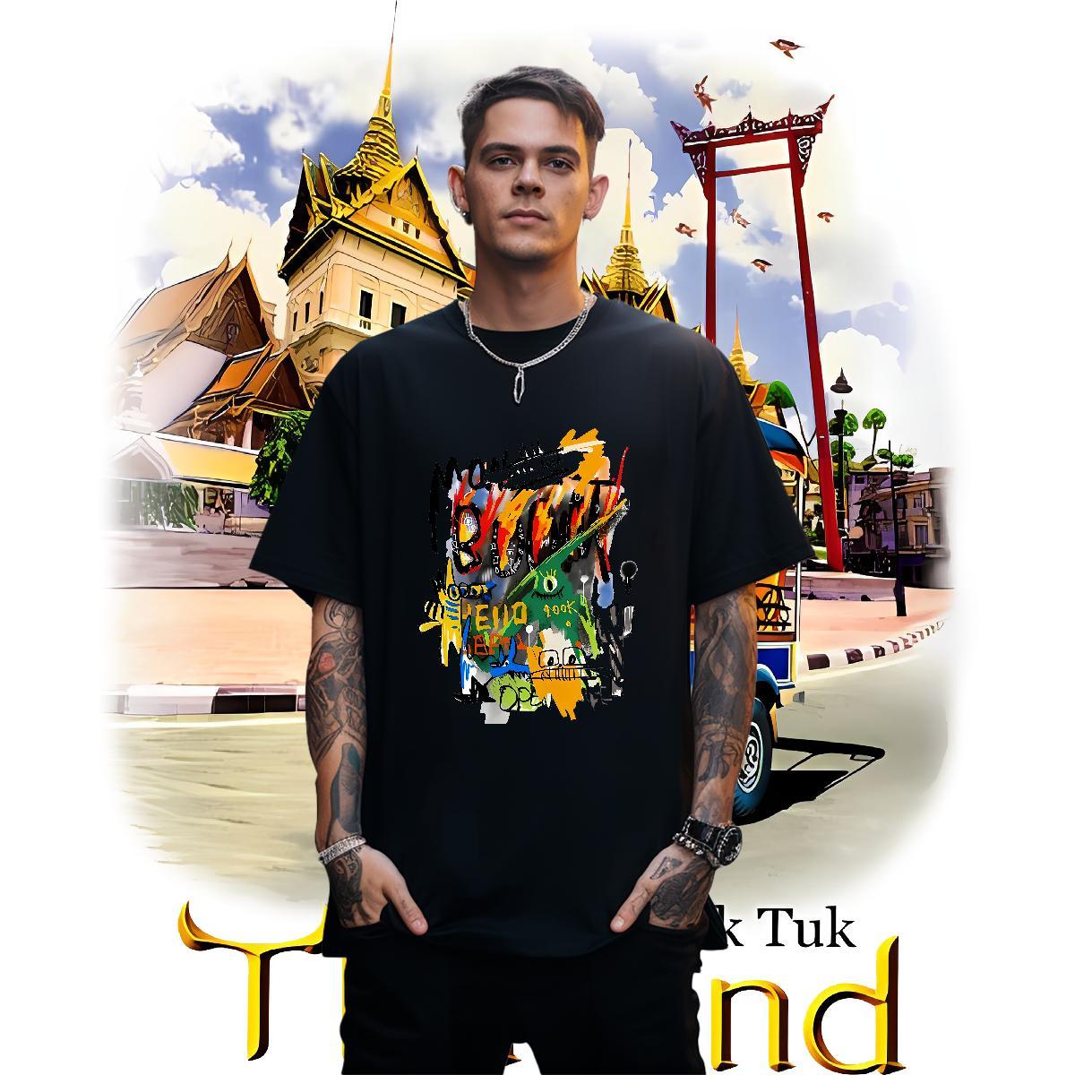 Classic Casual Mens Tshirts 230g Pure Cotton Street Casual graffiti Breathable Soft T Shirts Men Cool Design Anime Clothes