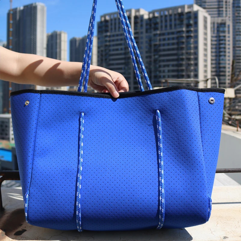 casual Neoprene large capacity tote bag solid color women shoulder bags waterproof lady handbags summer beach travel big 240821