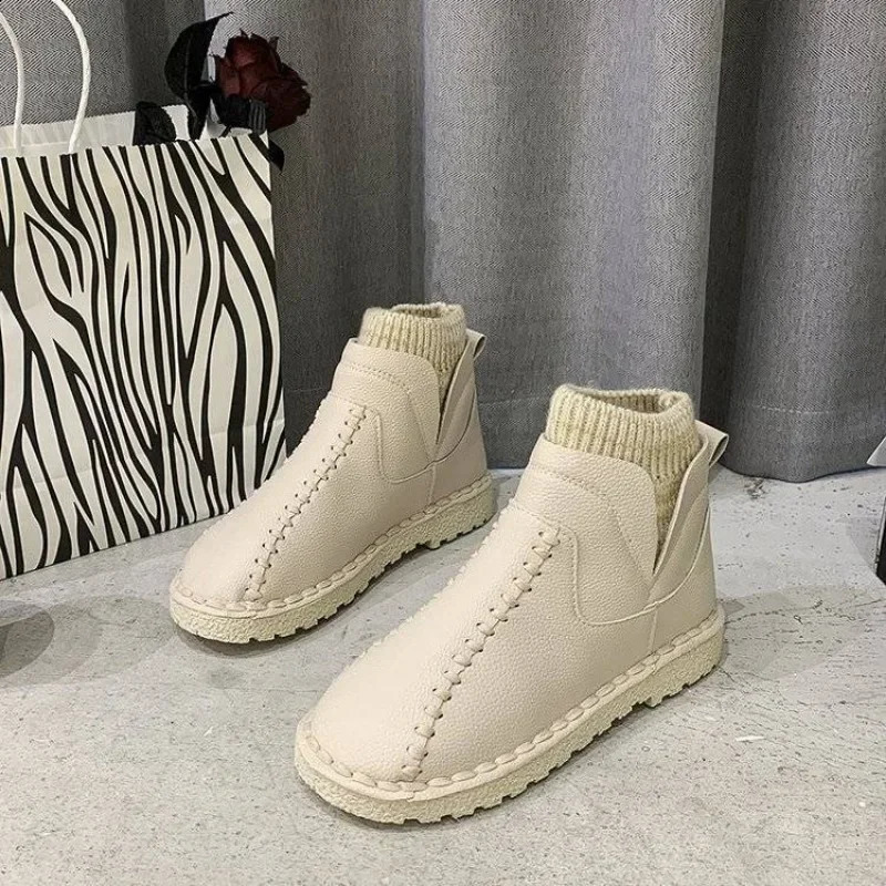 Ladies Snow Boots Black Sock Work Round Toe Female Shoes Elastic Comfrtable Sale Y2k 39 On Offer Stylish Pu Trend 240820