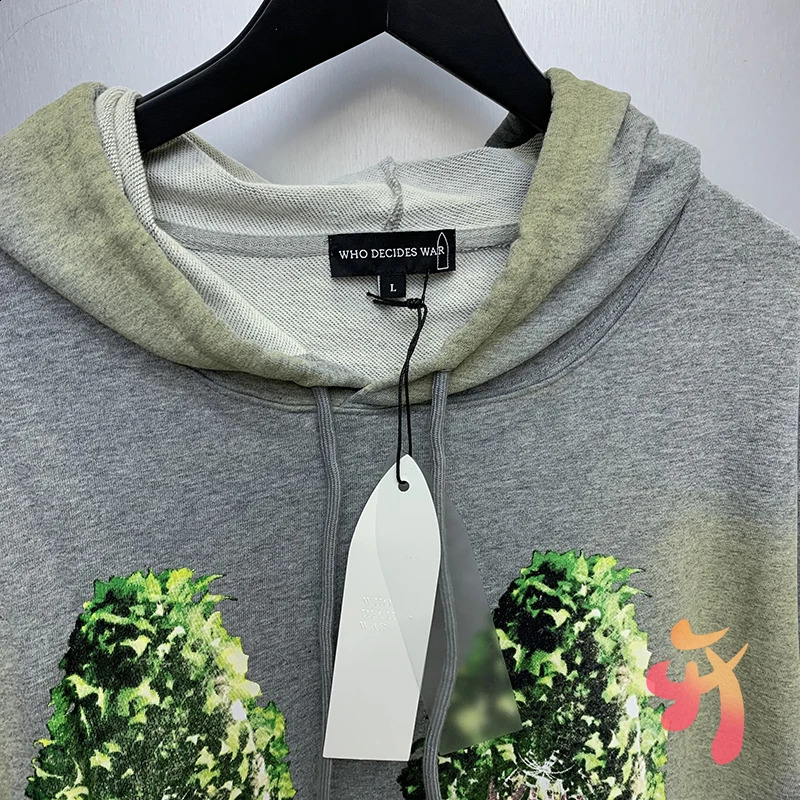 Green Abstract Print Winter WHO DECIDES WAR Hoodies Vinatge Street Drawstring Hooded Sweatshirts Men Women 240821
