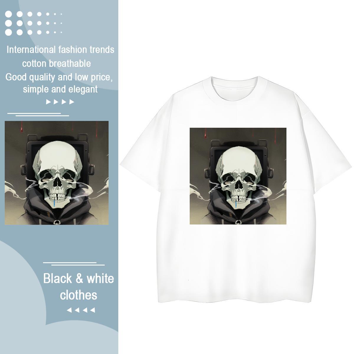 Custom T shirt 230g Pure Cotton Short Sleeve O-Neck Casual Daily Wear skull Lady T shirt Soft Skull Top Tees