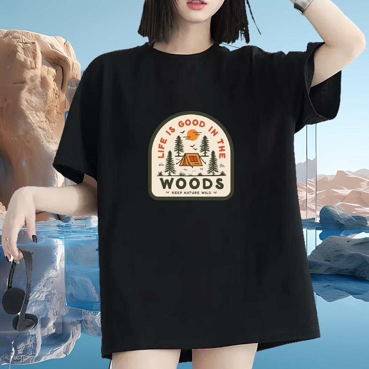 2024 T-Shirts Comfortable 230g 100% Cotton Womens Tshirts Custom Printing tree Street Wear Soft Tee Shirt