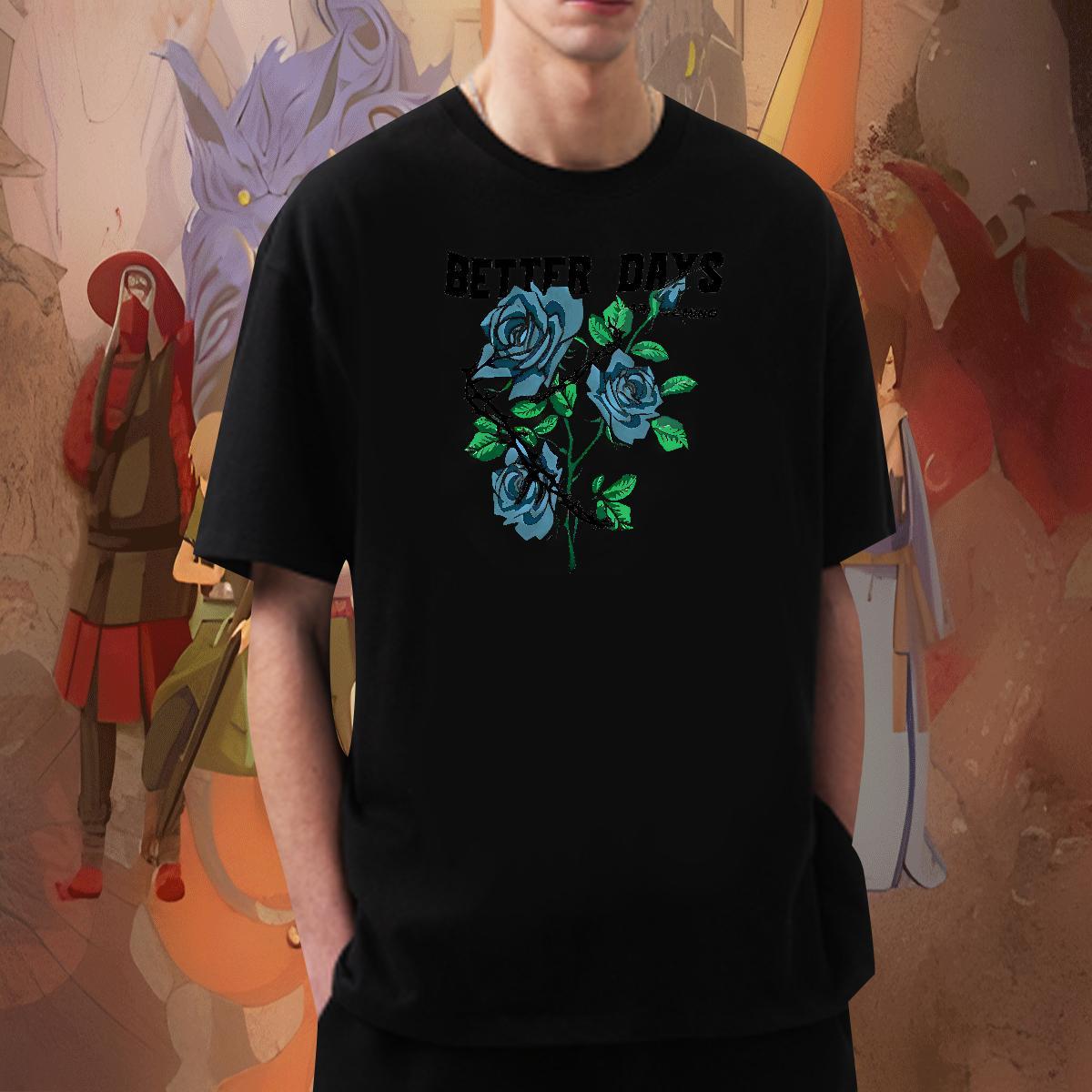 Designer flower T shirt Spring Summer Mens Tshirts 230g Cotton Classic Breathable Crew Neck Black Oversized Clothings