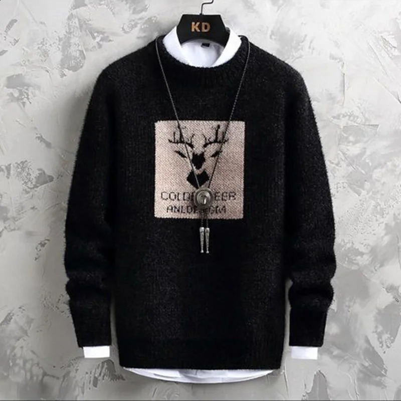 Fashion Knitted Spliced All-match Printed Casual Sweater Men Clothing Autumn Casual Pullovers Loose Korean Tops 240821