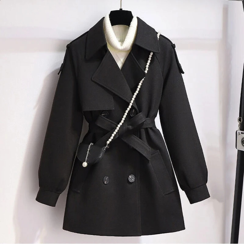 Femme Wool Jacket Women Autumn Winter Coat Female Outerwear Short Windbreaker Long Sleeve Tops Black Overcoats 240822