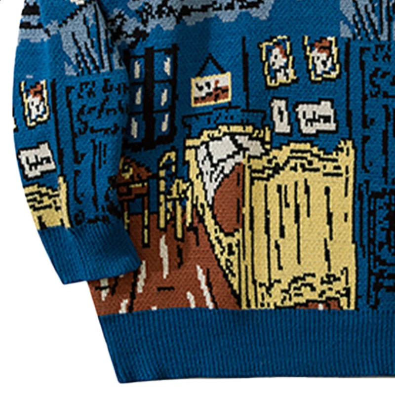 Painting Pattern Knitted Sweater Women Casual Warm Mid Stretch Crew Neck Pullover Sweater For Women Fall Winter 240821