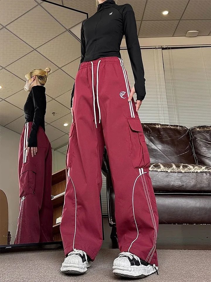 Zoki Hip Hop Vintage Y2K Cargo Pants Women Fall Streetwear American Straight Trousers Bf Oversize Loose Harajuku Casual Pants 240821