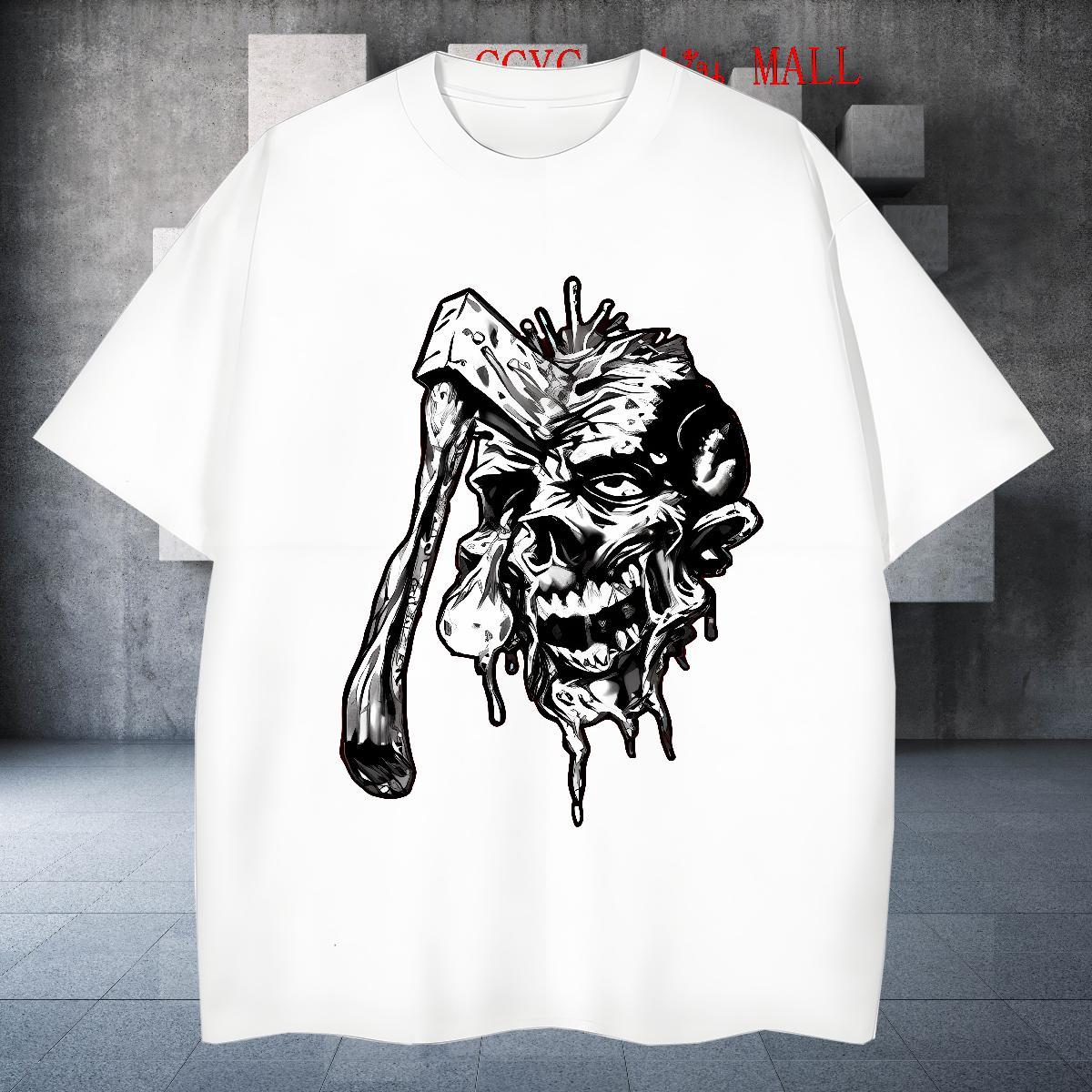 Casual New Men Tees 230g Pure Cotton Anime Printing Street axe Breathable Short Sleeve Men T Shirts High Quality DIY Logo Oversized Tee Shirt