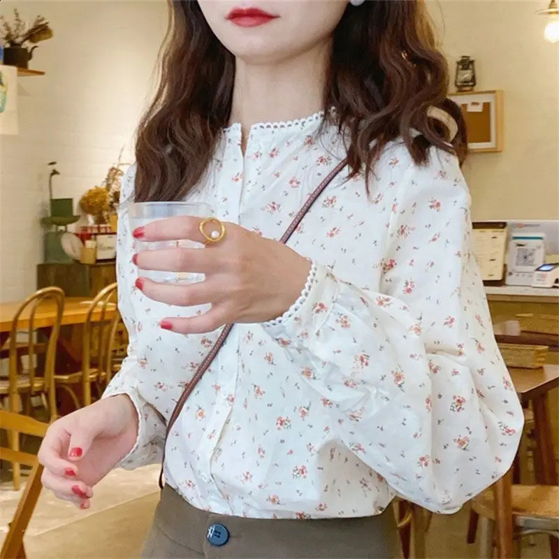Elegant and fashionable Harajuku slim fit fully matched pure cotton shirt with printed buttons long sleeved top loose casual womens clothing 240822
