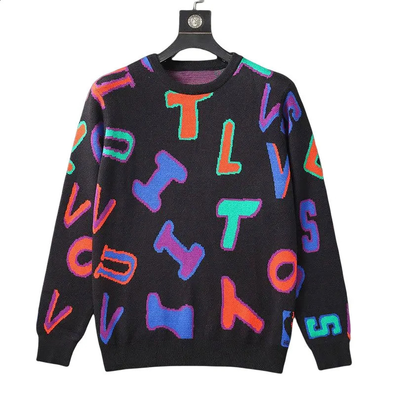 Fall Letter Print Streetwear O-neck Contrast Color Stitching Sweater For Men Casual Knit Clothing Sweater Long Sleeve Pullover 240821