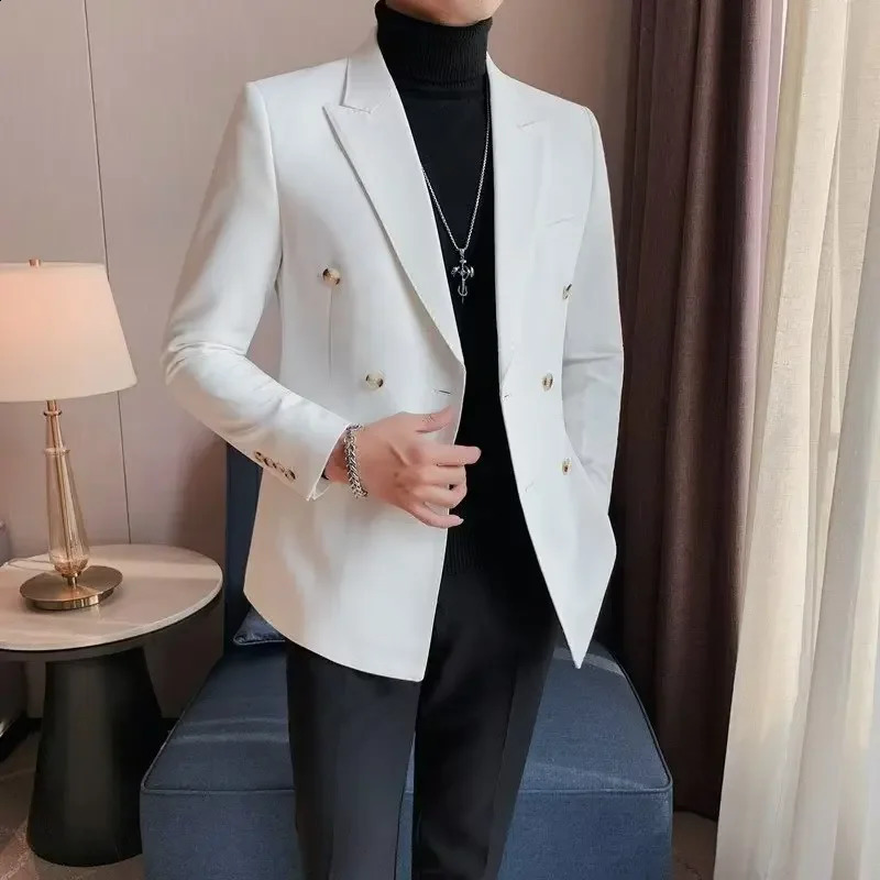 Doublebreasted Casual Suit Jacket For Men Spring Autumn Highend British Business Trendy Slimming Smooths Silhouette 240821