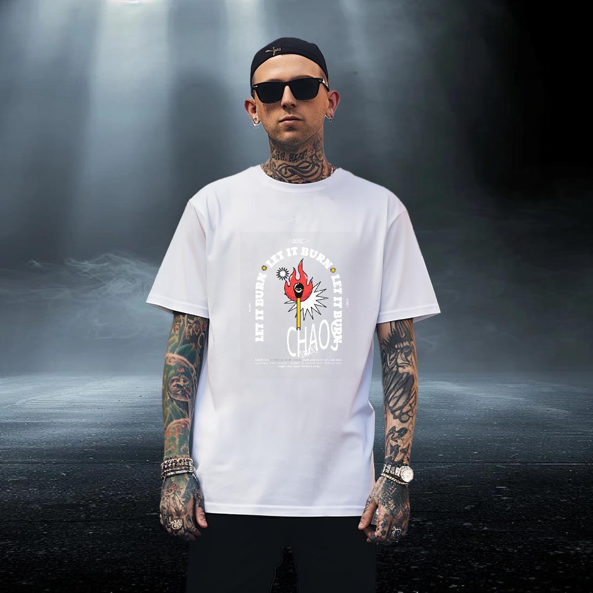 Cool Men Tees Hip Hop 230g 100% Cotton Plus Size Cartoon Breathable Soft fire T-Shirts for Men Fashion Tees Shirts