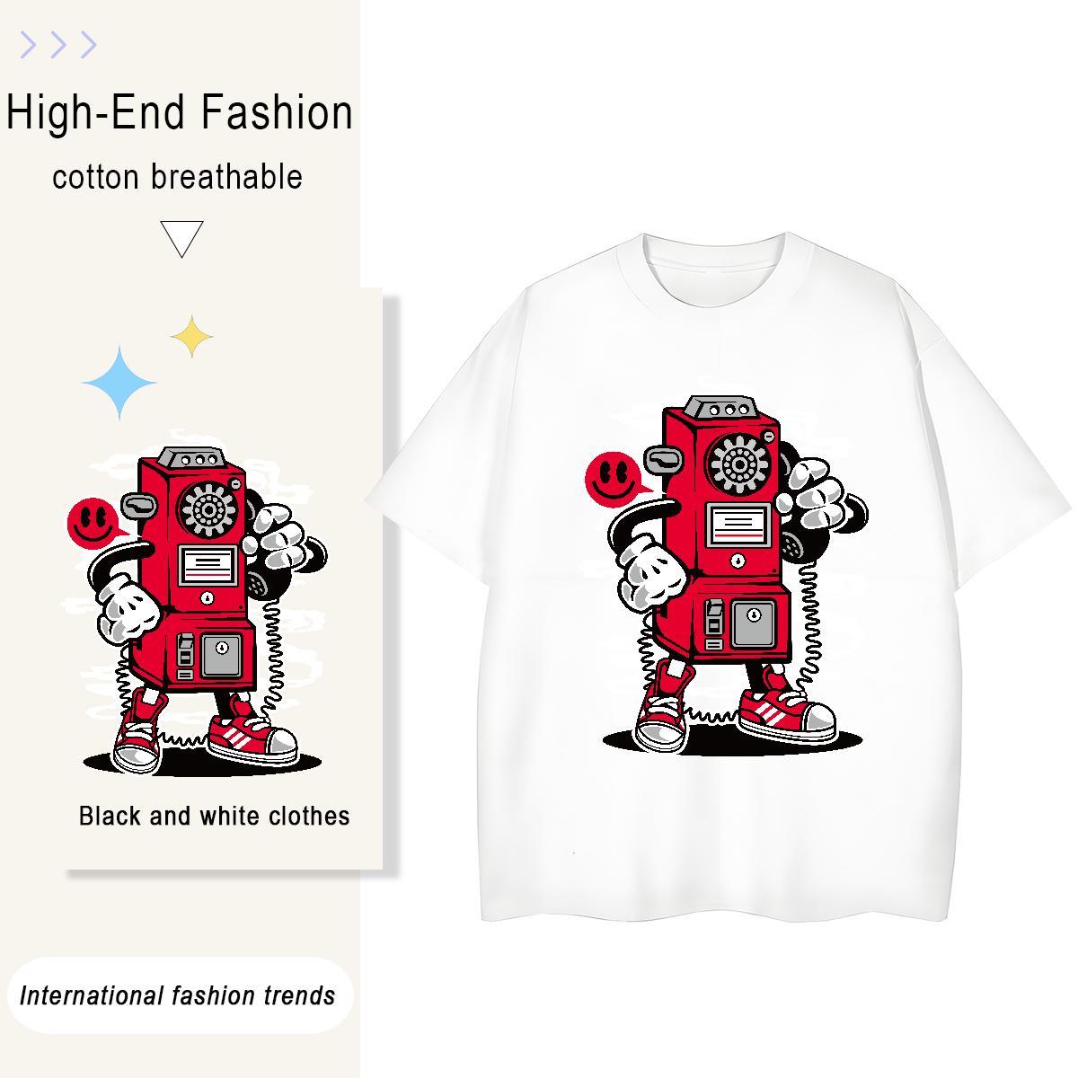 TOP Quality Men Tshirts Street 230g Cotton Custom Anime O Neck Short Sleeves robot T Shirts Men DIY Clothings