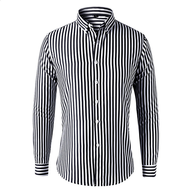 Summer Mens Striped Shirt Mens Long-sleeved Slim Business Casual Shirt 240822