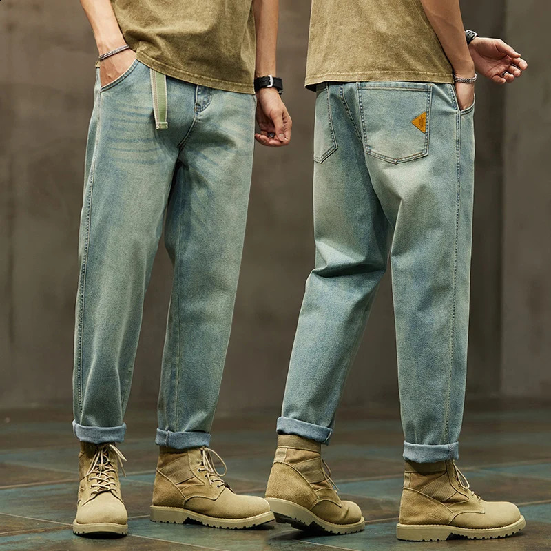 Autumn Winter Vintage Loose Casual Straight Jeans Men Trend Fashion Harem Denim Pants All-match Trousers Y2K Male Clothes 240821