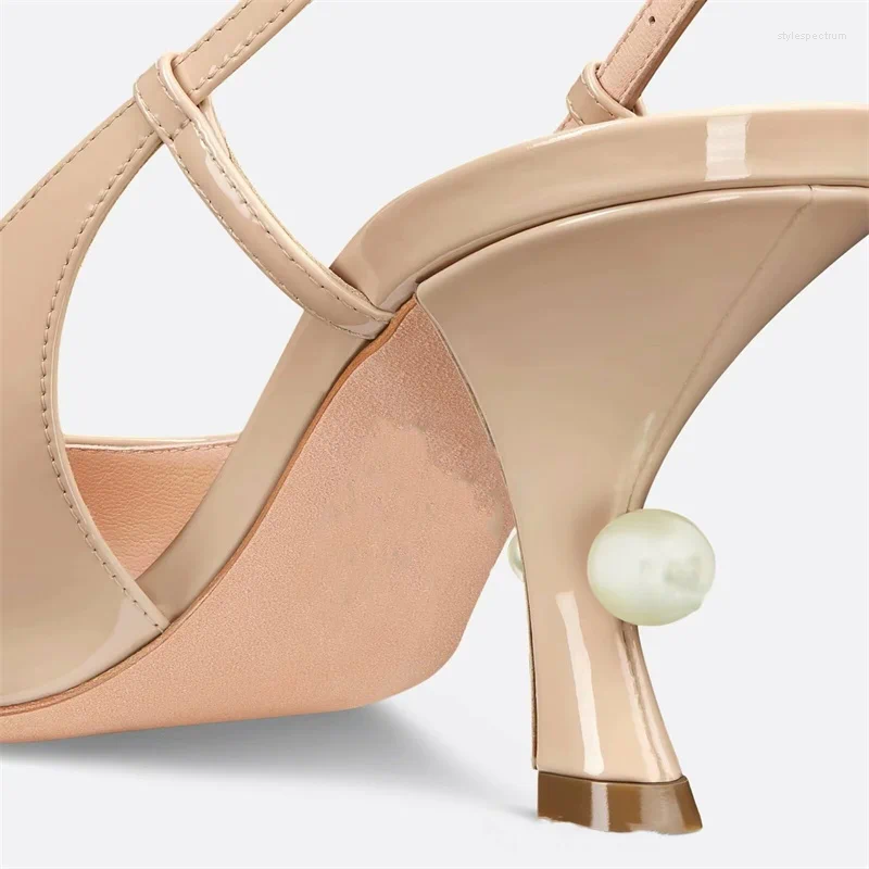 Sandals Strange Heel Pearls Decoration Heels Slingbacks Design Pointed Toe Sexy Elegant Office Novetly Summer Women Zapatos
