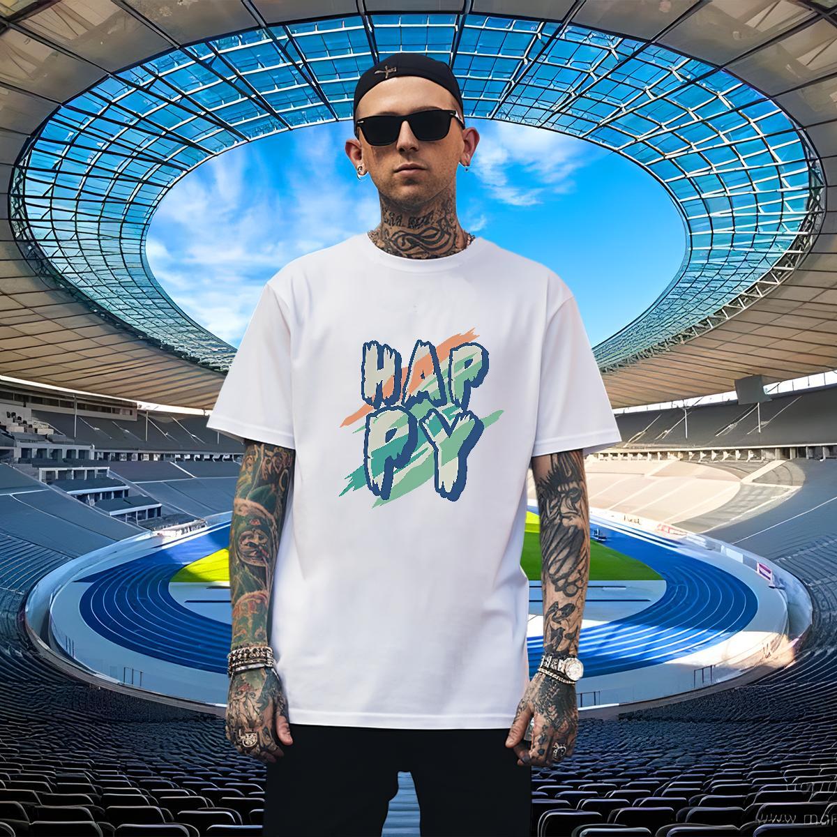 Popular Men Tshirts Spring Summer 230g 100% Cotton DIY Anime Round Neck Short Sleeve happy T shirt Free Shipping Top Tees
