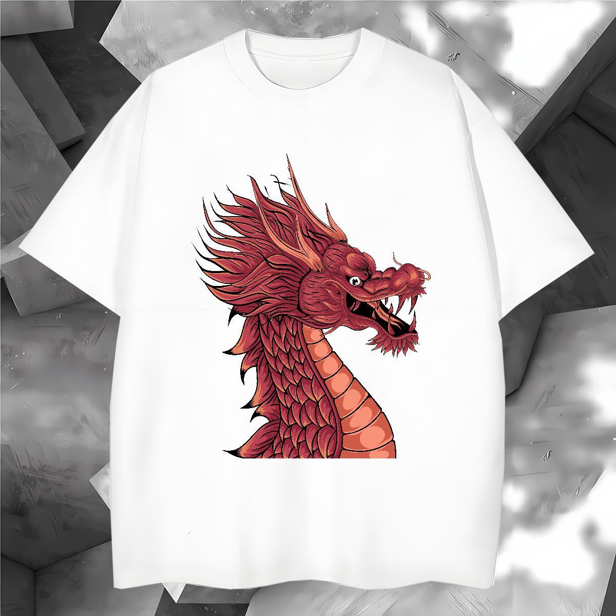 Classic dragon head T shirt Sports Casual Men Tshirts 230g 100% Cotton Stylist Breathable Short Sleeve Plus Size Cartoon Tees