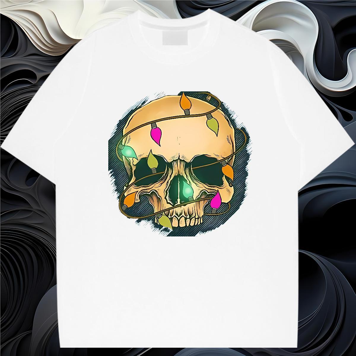 Cool Design T-Shirts for Men 100% Cotton 230g skull Daily Wear White Plus Size Short Sleeve O-Neck Men Clothes T-Shirt 2024 DIY Tees