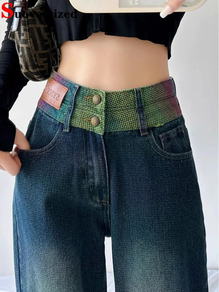 Chi Baggy High Waist Straight Jeans Women Streetwear Vintage Wide Leg Denim Pants Spring Fall Korean Casual Kot Pantolon 240821