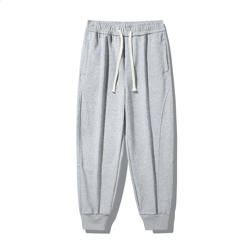 Korean Spring Autumn Mens Solid Elastic Waist Drawstring Pockets High Street Fashion Casual Loose Foot Binding Sweatpants 240822