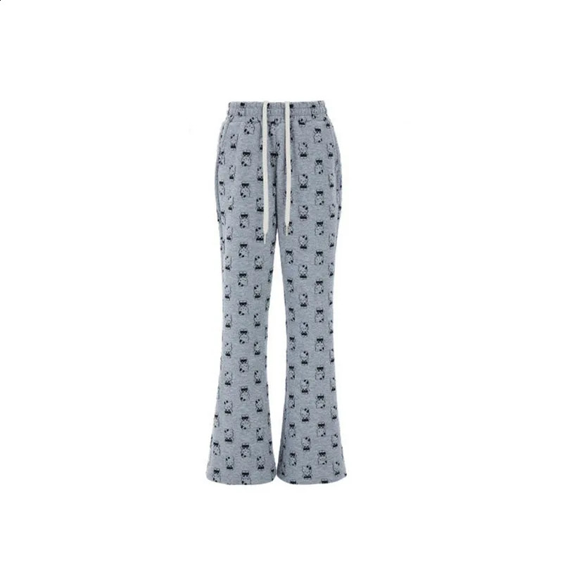 QWEEK Y2K Cartoon Print Sweatpants Women Cute Kawaii loose Casual Drawstring Wide leg pants Streetwear Harajuku High Waist Pants 240821