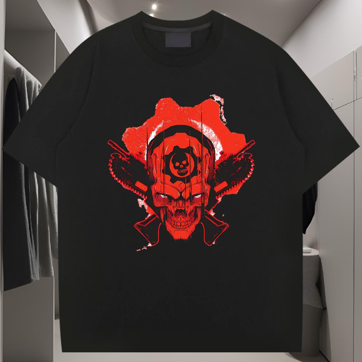 Fashion Design Men Tops Tees 230g Cotton Anime Printing Street gun Short Sleeve Soft T Shirts Men Loose Custom Cartoon Clothings