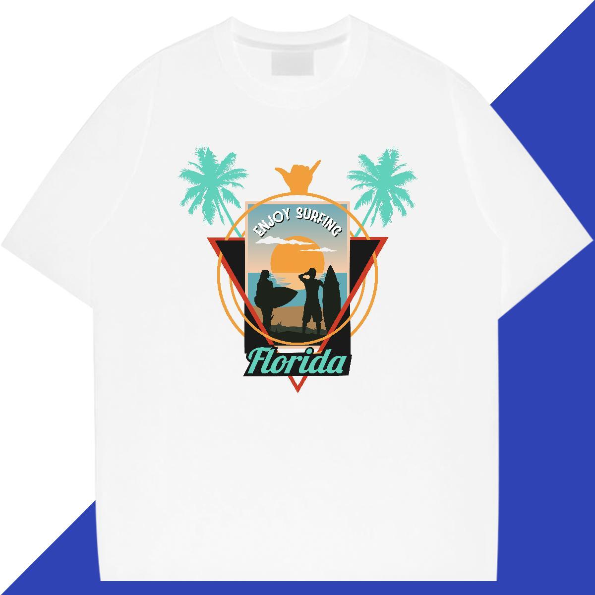 Brand Men Clothes T-Shirt Casual Beach 230g Pure Cotton Plus Size Cartoon O Neck Short Sleeves wave T-Shirts 2024 Summer Clothings