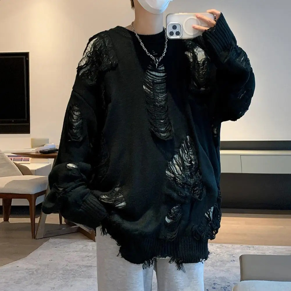 Slotted Sweater Slotted Womens Street Sweater Mens Sweater Hip Hop Style Slotted n Knitted Round Neck 240829