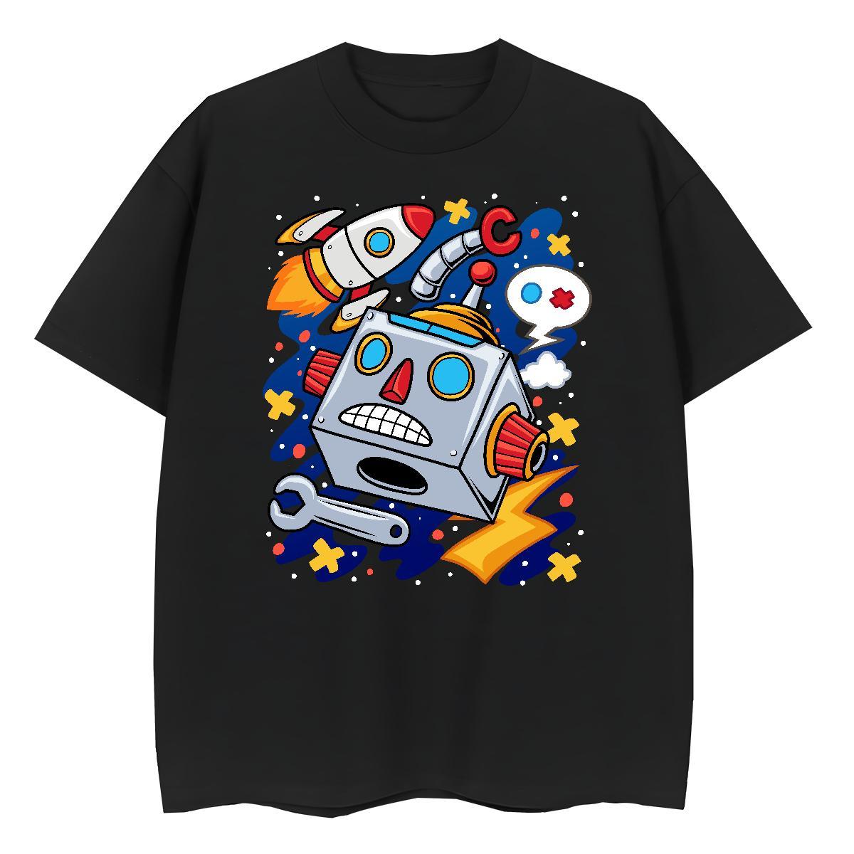Popular Men Clothes T-Shirt Outdoor 230g 100% Cotton Custom Printing Short Sleeve O-Neck robot T Shirt For Man Designer Fashion Clothings