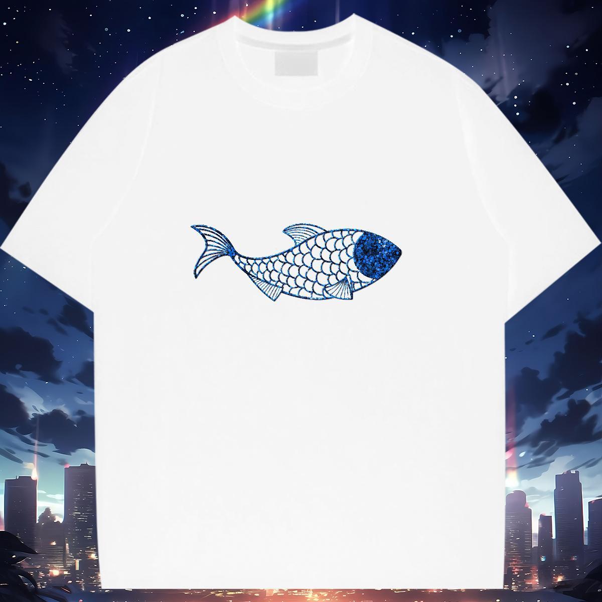 Custom Womens T Shirts Crew Neck 100% Cotton 230g Unisex Tshirts Cartoon Anime fish Beach Soft Tee Shirt