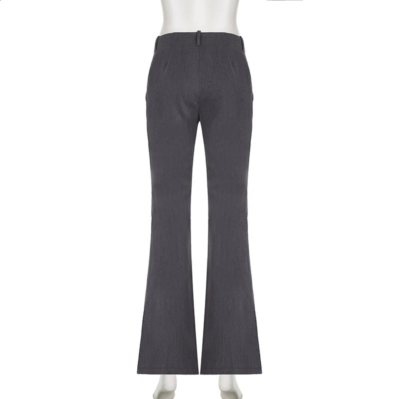 Summer Women Fashion Grey Suit Pants Streetwear 2000s Low Rise Button Up Loose Casual Pants Vintage y2k Trousers Korean Grunge 240821