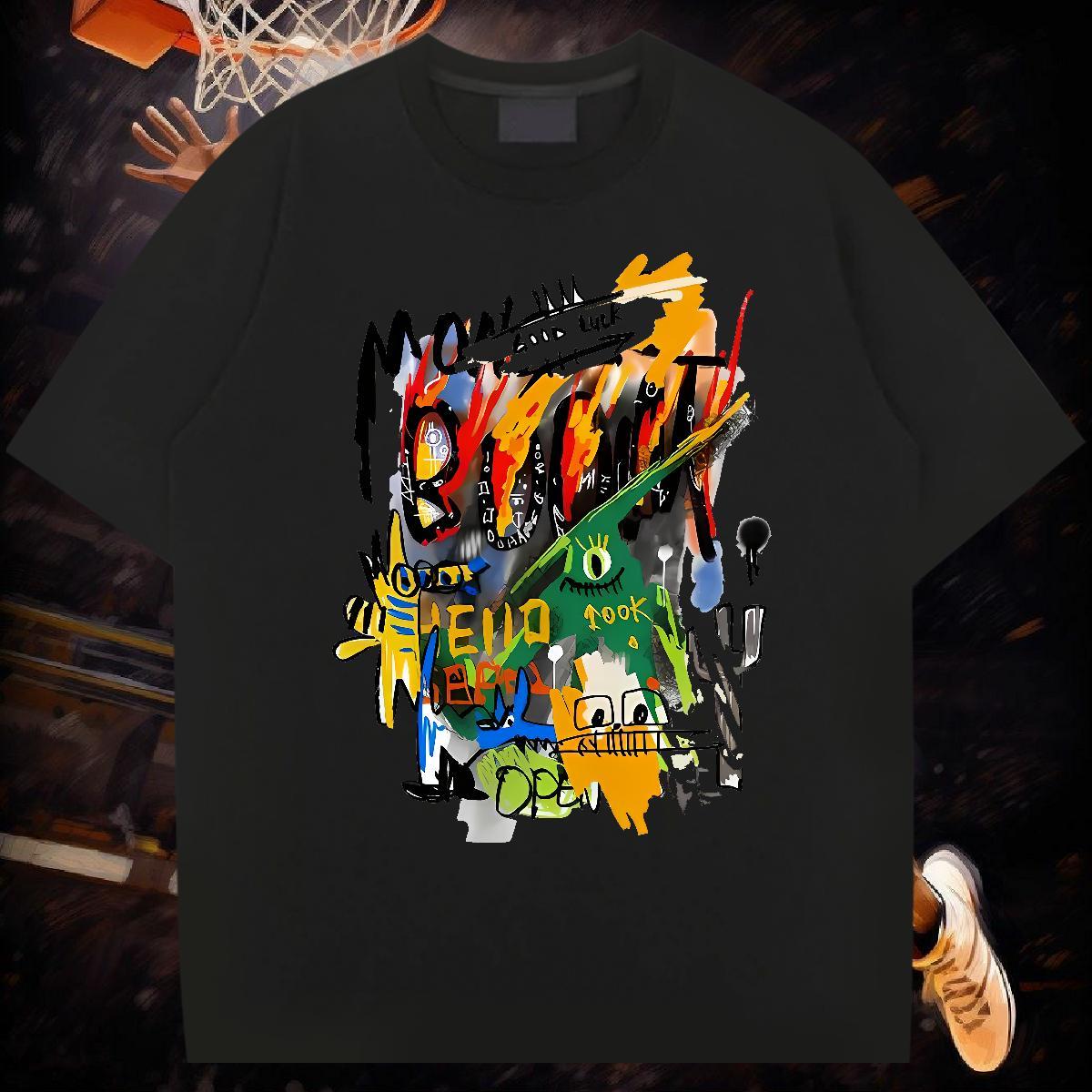 Casual New Men Tees 230g Pure Cotton Spring Summer graffiti Crew Neck Breathable T-Shirts for Men Unisex Custom Cartoon Tees Shirts