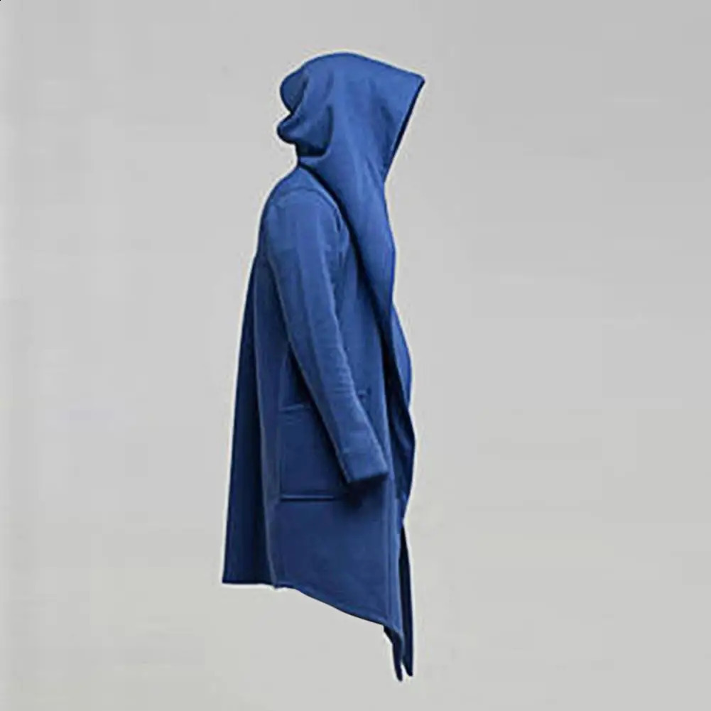 Men Coat Oversize Hooded Solid Color Cardigan Trench Coat for Autumn Long Sleeve Hoodie Sweatshirt Hip Hop Style 240822