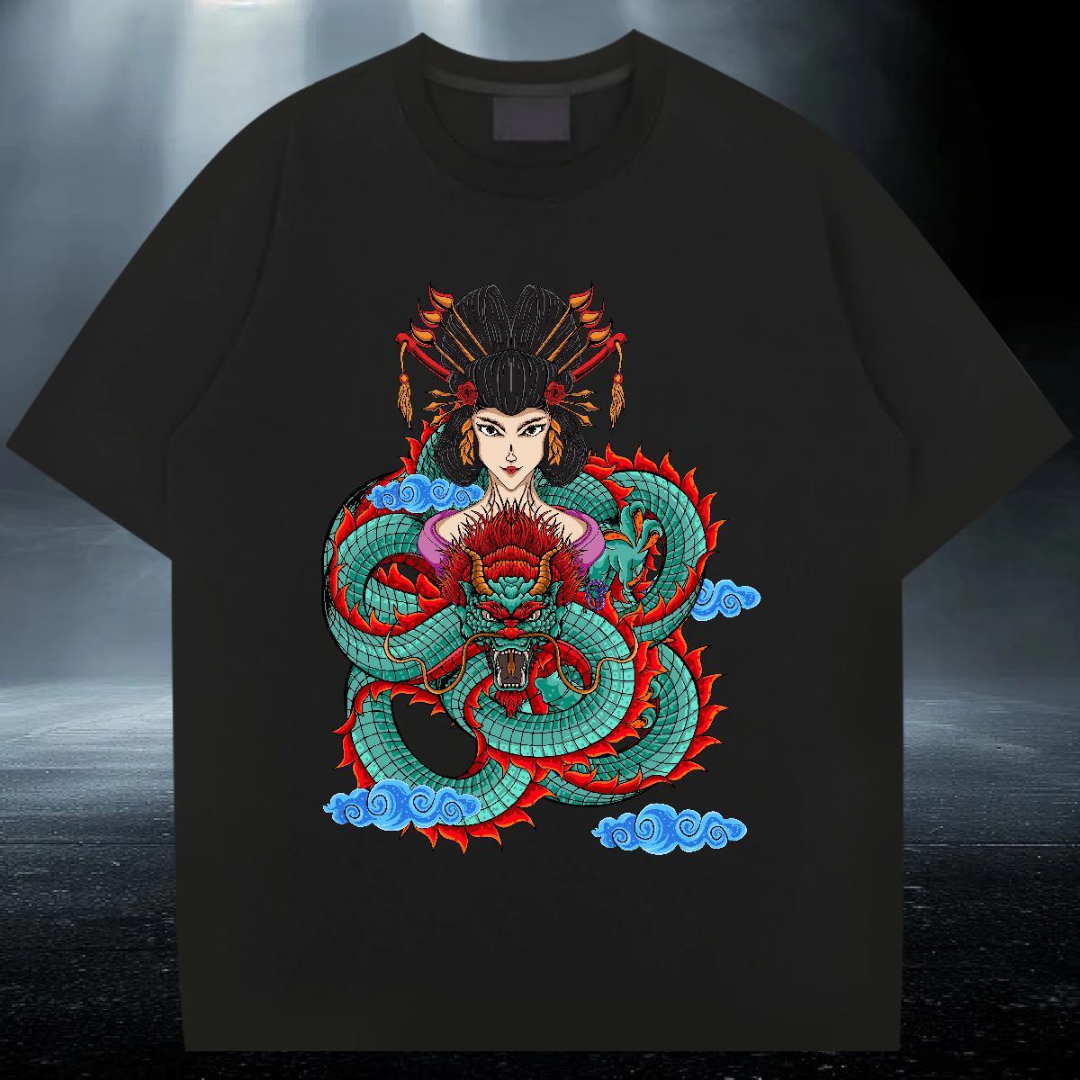 Comfortable Couples T Shirts Casual Daily Wear 100% Cotton 230g DIY Anime Breathable Short Sleeve dragon Mens T Shirts Fashion Casual Tops Tees