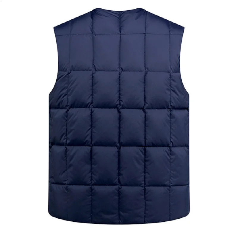 White duck down jacket mens winter warm sleeveless Vneck button lightweight vest fashionable casual 240822