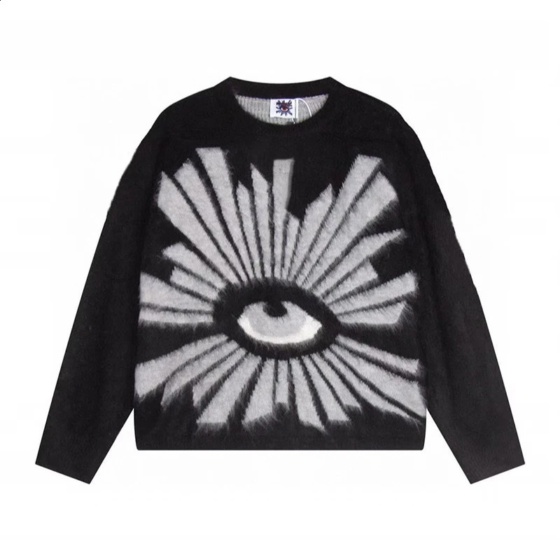 Autumn Winter Top Quality House of Errors Crewneck Knitted Sweater Mens 1 Label Couple Eye Jacquard Black Pullover 240821