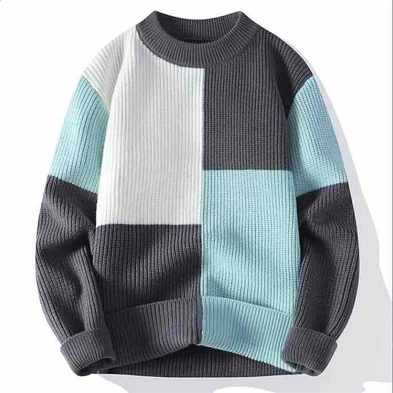 autumn and winter plush thick contrast round neck fashionable and stylish loose and handsome long sleeved sweater 240829