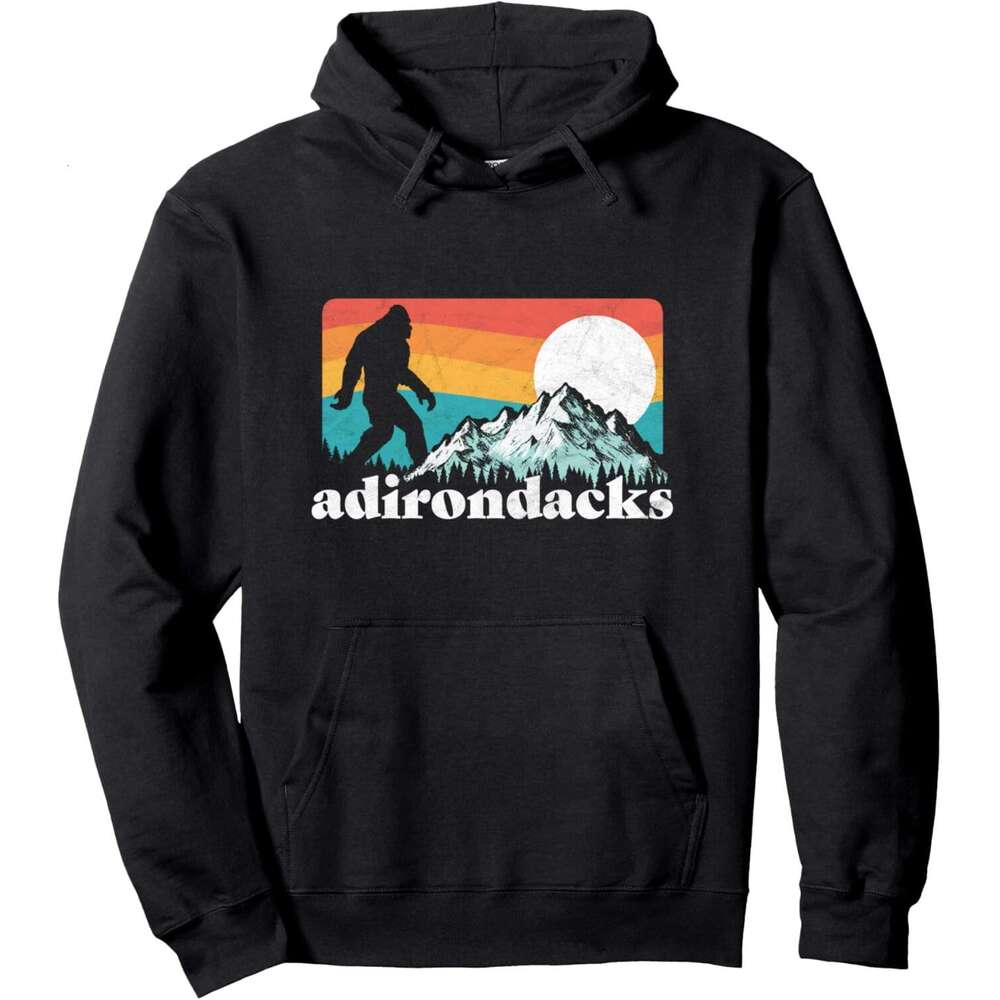 Hoodie for Mens Womens Adirondac Retro Bigfoot New York Mountains Pullover Hoodie Graphic Hoodies Sweatshirt Pullover Long Sleeve