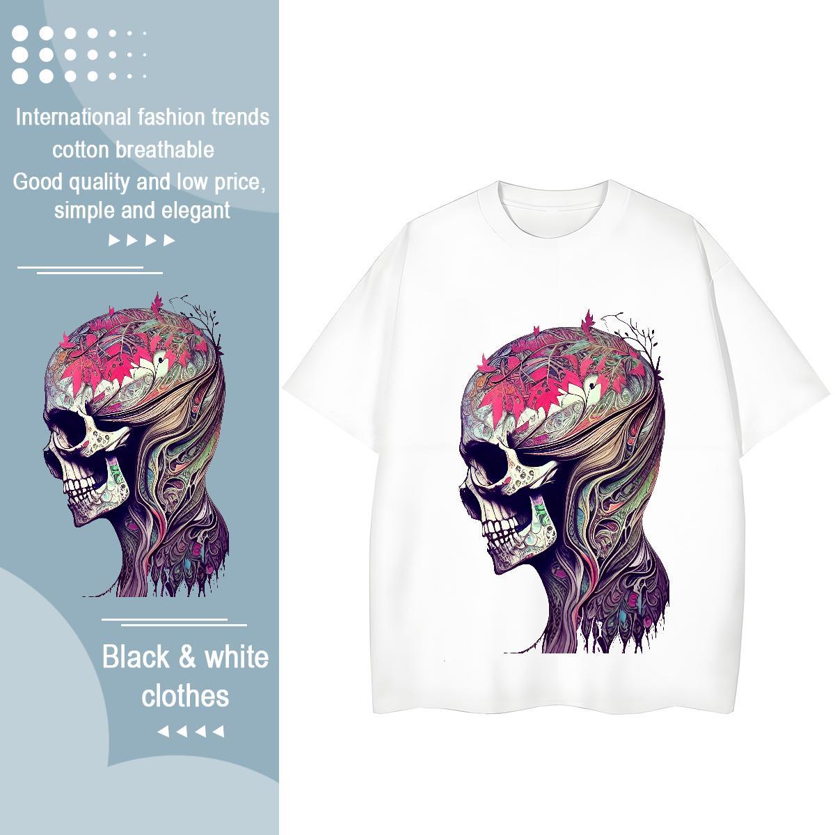 DIY T-Shirts for Women 100% Cotton 230g Breathable Hip Hop Street skull Woman Tshirt Comfortable Oversized Clothings