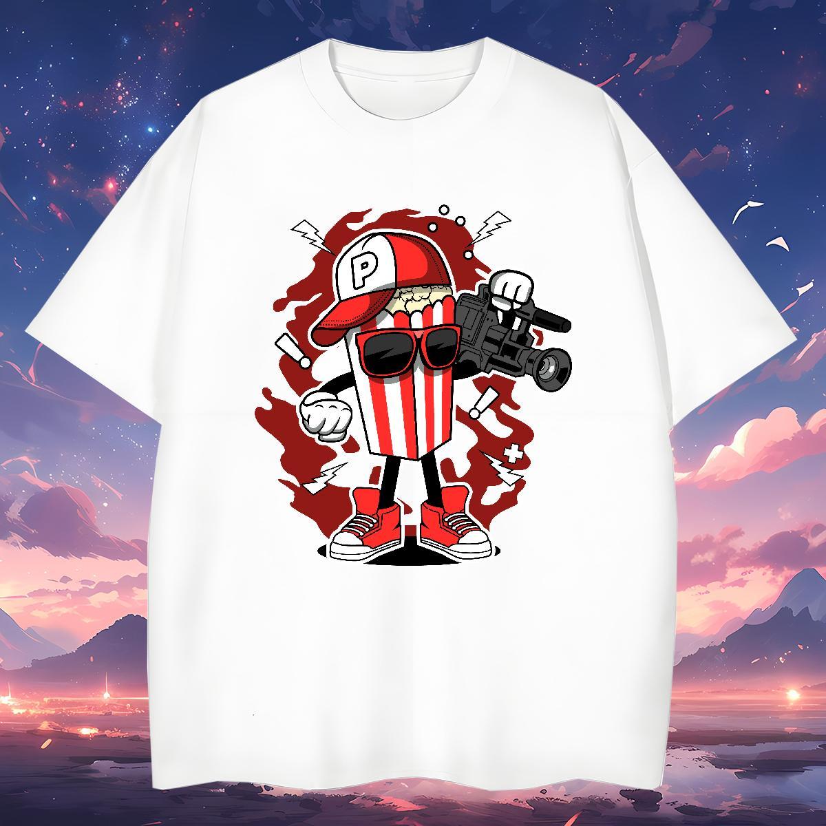 Wholesale popcorn T shirt Hip Hop Street Men Tshirts 230g Cotton Free Shipping Breathable Short Sleeve DIY Logo Oversized Clothes