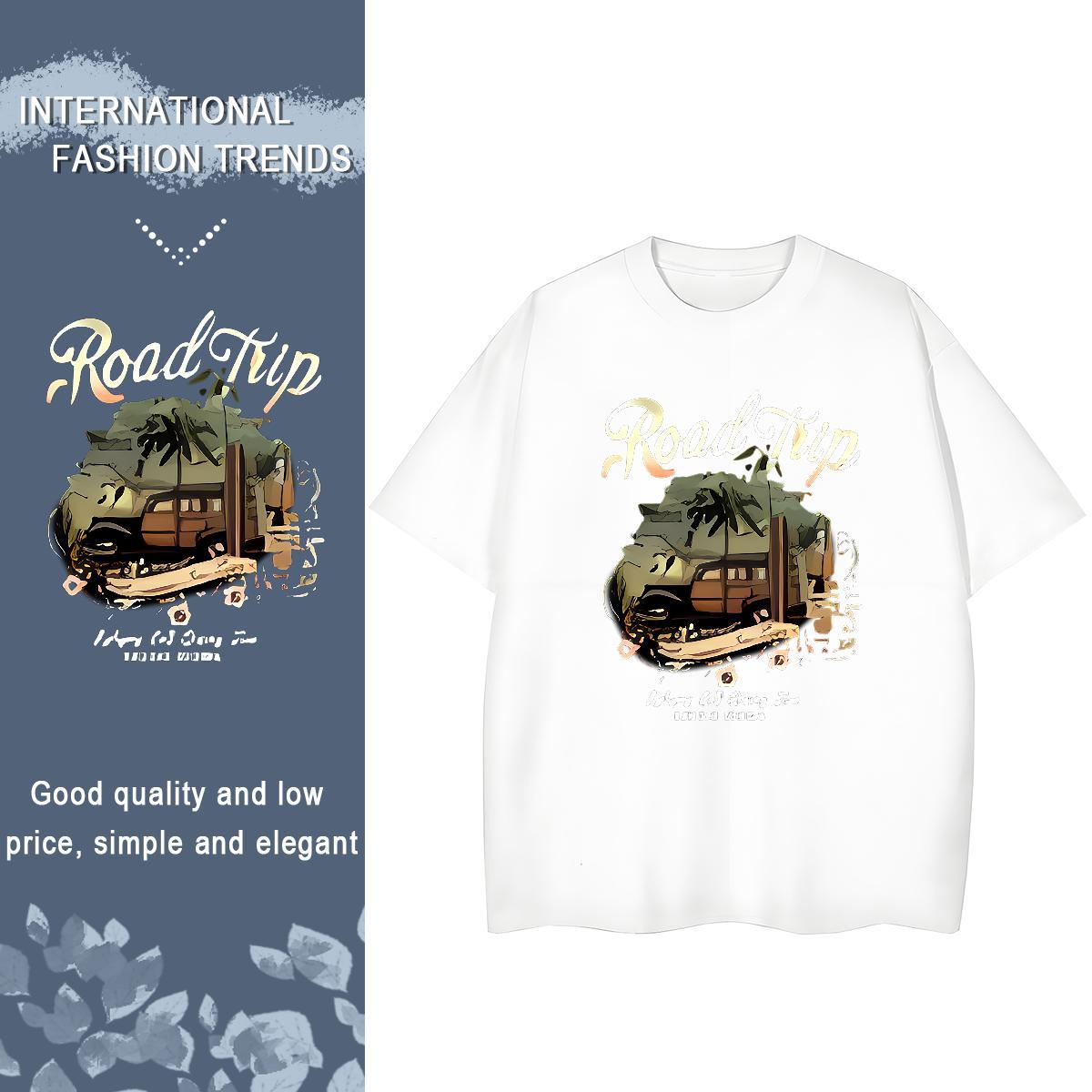 2024 T-Shirts 230g 100% Cotton Crew Neck Breathable Daily Wear car Woman Tshirt Female Cartoon Printing L-4XL Tees Shirts