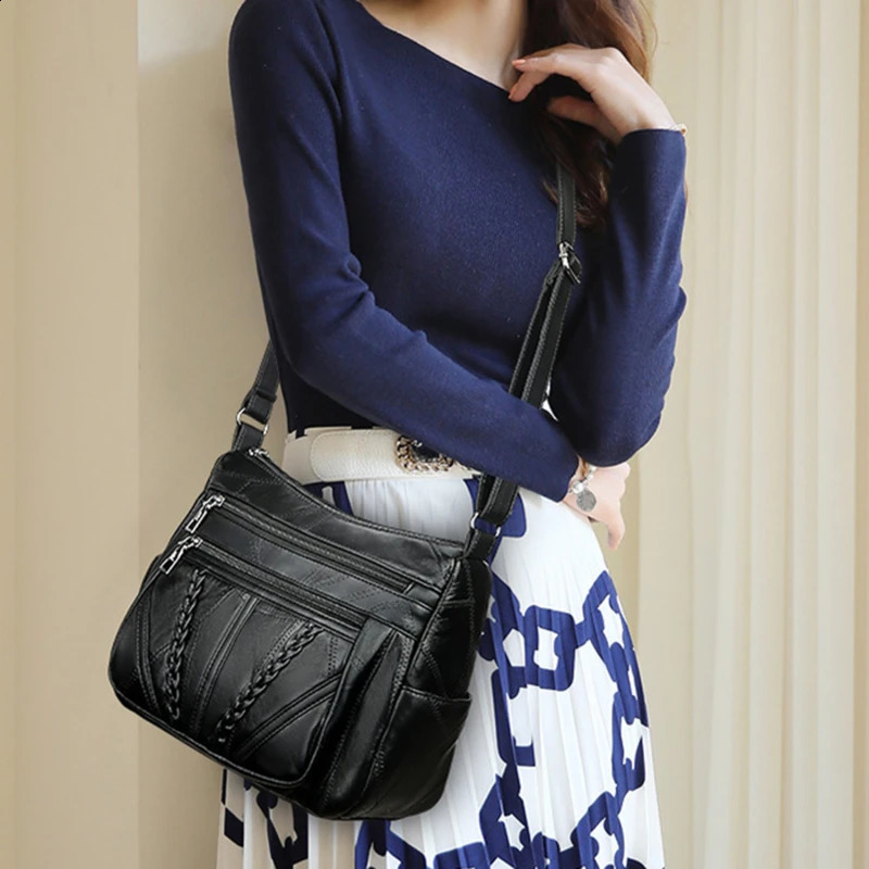 Womens Soft Leather Shoulder Bag Multilayer Crossbody High Quality Small Messenger Bags n Handbag For Female Bolso 240821