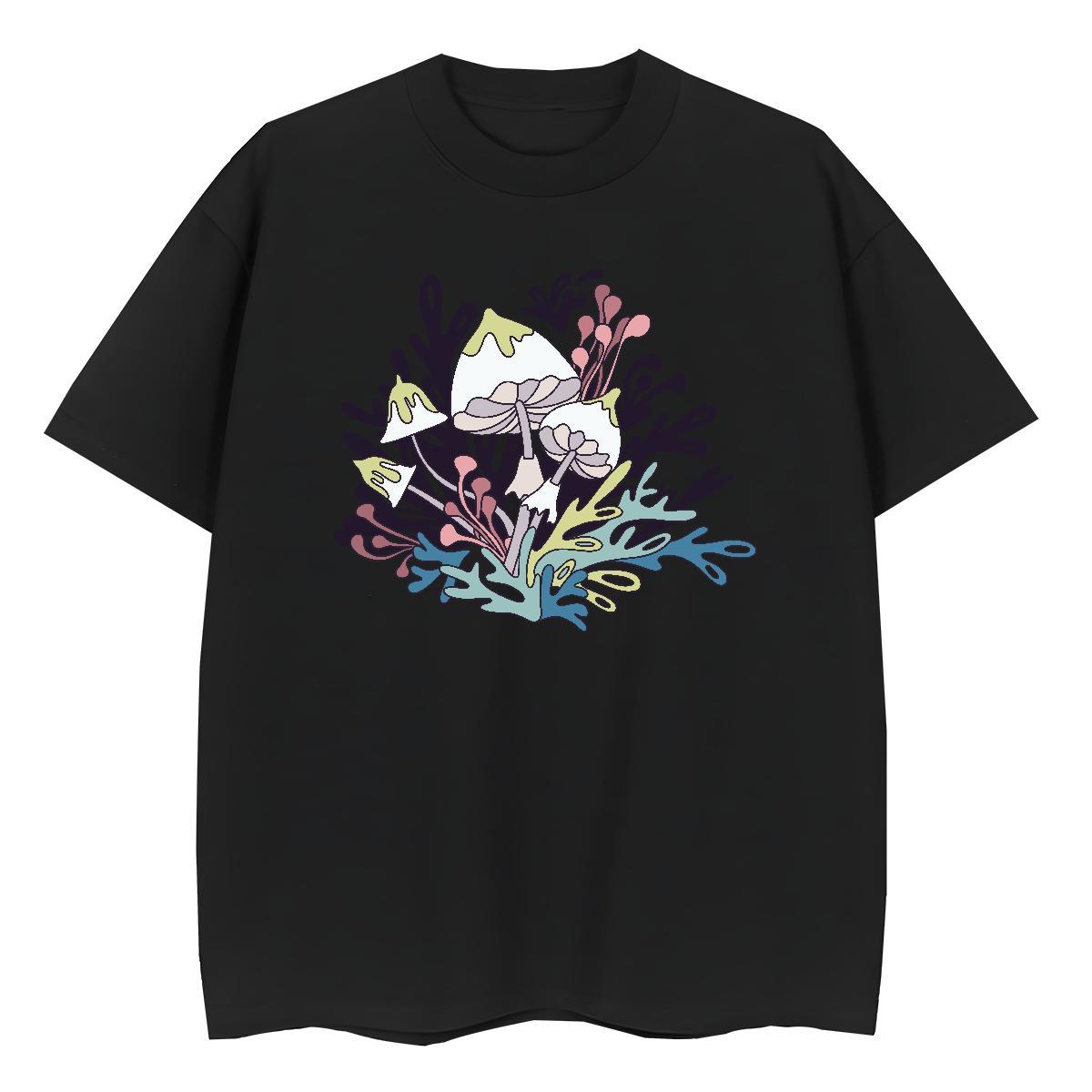 2024 T Shirts Women Breathable Short Sleeve 230g 100% Cotton Unisex Tshirts Black Oversized mushroom Summer Casual 5A Polos