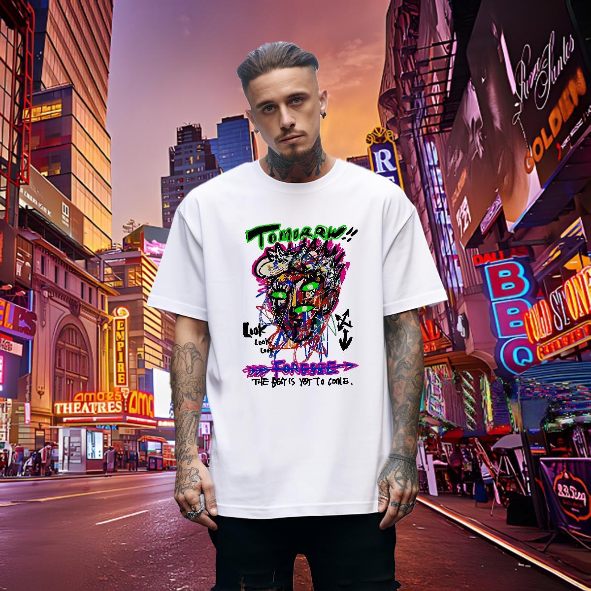 2024 DIY Tshirts 230g Cotton Daily Outfit tomorrw Breathable T Shirt For Man Cool Design Cartoon Printing L-4XL Wear