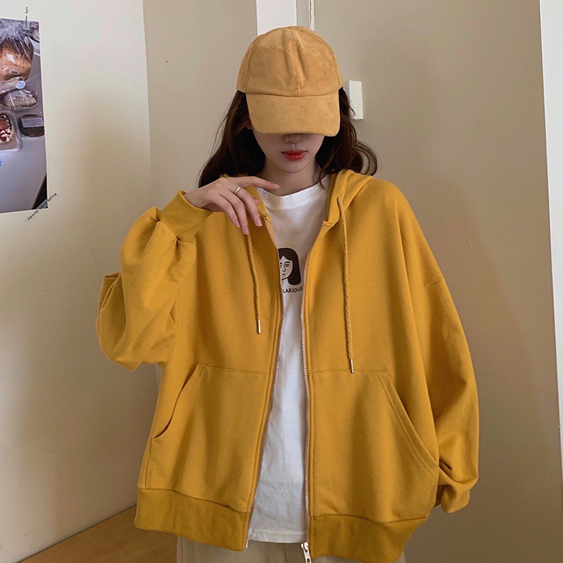 Spring Autumn New BF Style Loose and Slim Zipper Hoodie for Women, Hooded Solid Color Student Top, Ins Trendy dongdumaoyi
