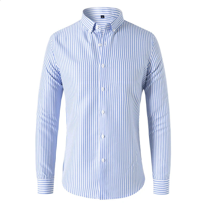 Summer Mens Striped Shirt Mens Long-sleeved Slim Business Casual Shirt 240822